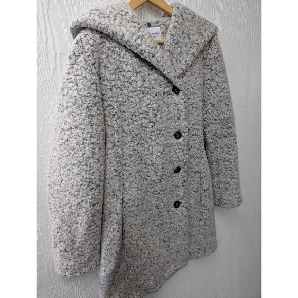 Cole Haan Gray Boucle Wool Blend Winter Coat With Hood Women's Size 12 - Picture 2 of 6